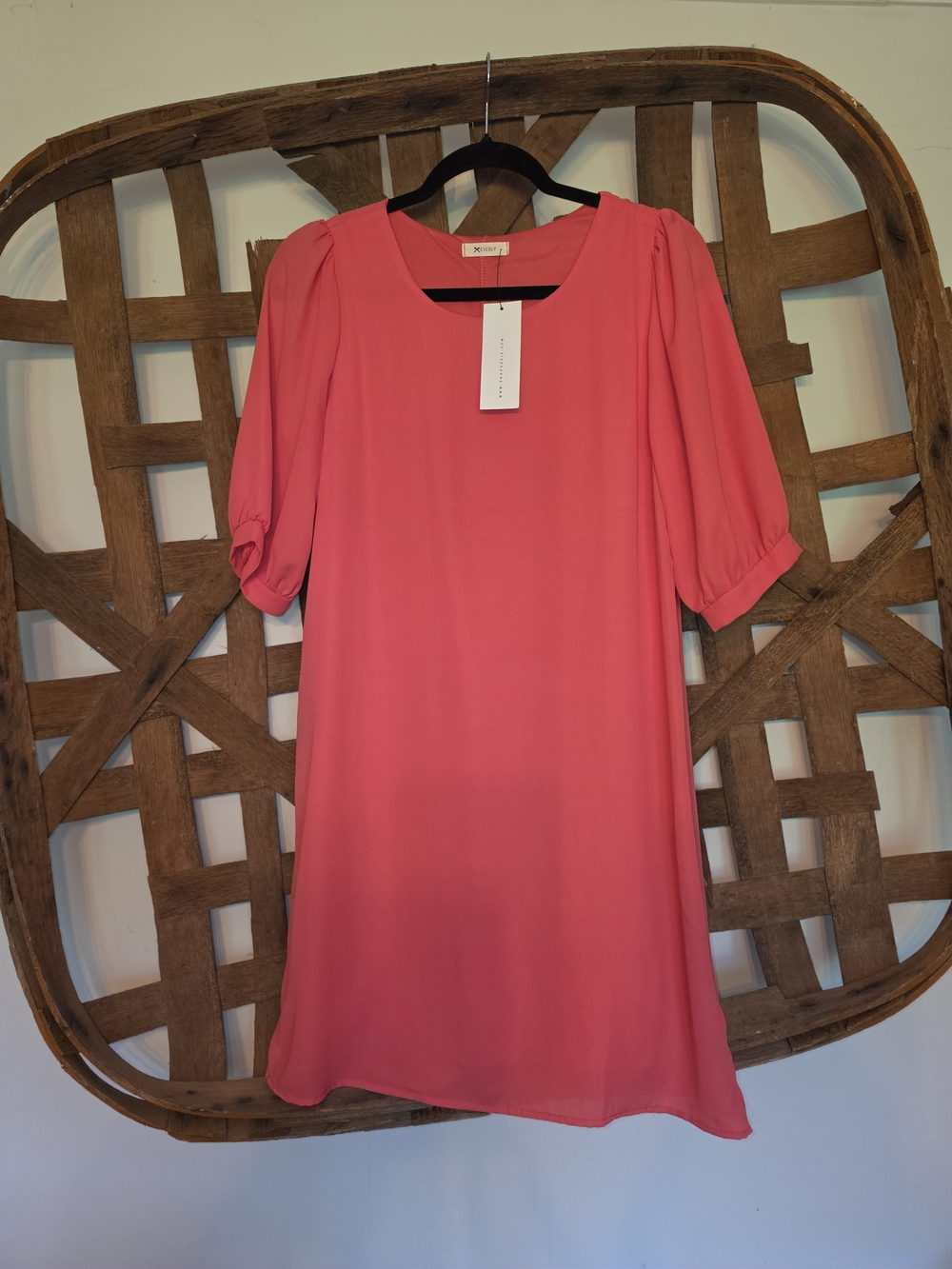 Everly Coral Pink Puff Sleeve Mini Dress